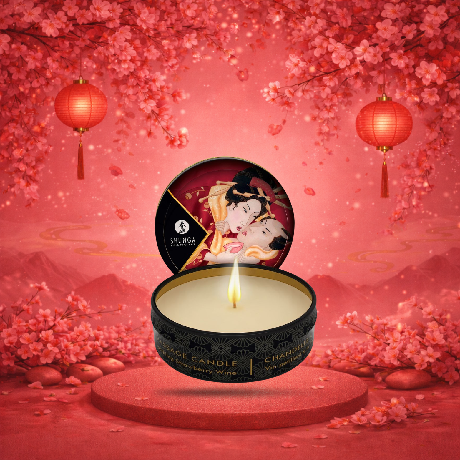 SHUNGA - MINI CARESSE AUX CHANDELLES FRAISES ET BOUGIE DE MASSAGE CAVA 30 ML