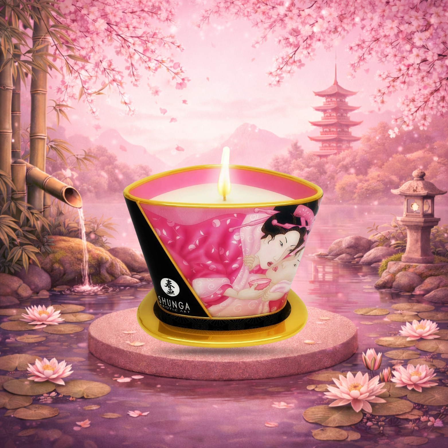 SHUNGA - MINI CARESSE À LA CHANDELLE BOUGIE DE MASSAGE ROSES APHRODISIAQUES 170 ML