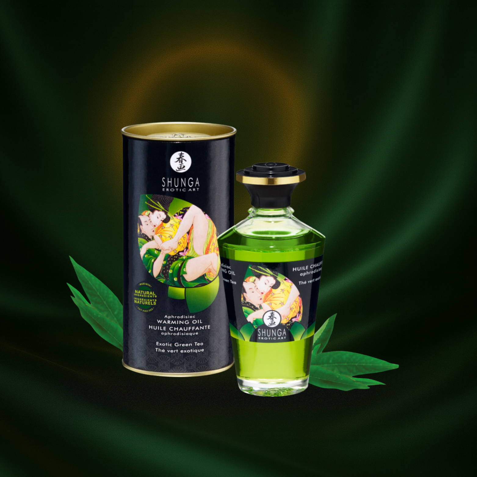 SHUNGA - HUILE DE MASSAGE EFFET CHALEUR AU THÉ VERT BIO 100 ML