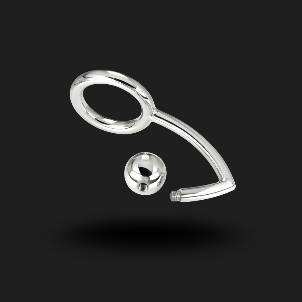 METAL HARD - ANNEAU COCK RING AVEC CROCHET INTRUS ANAL 45MM