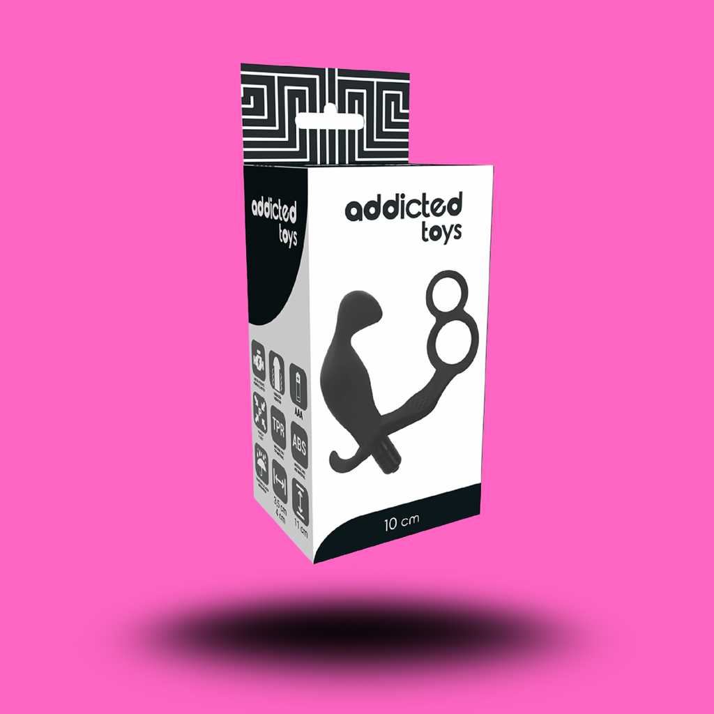 ADDICTED TOYS - PLUG ANAL AVEC DOUBLE ANNEAU PÉNIS ET TESTICULES NOIR
