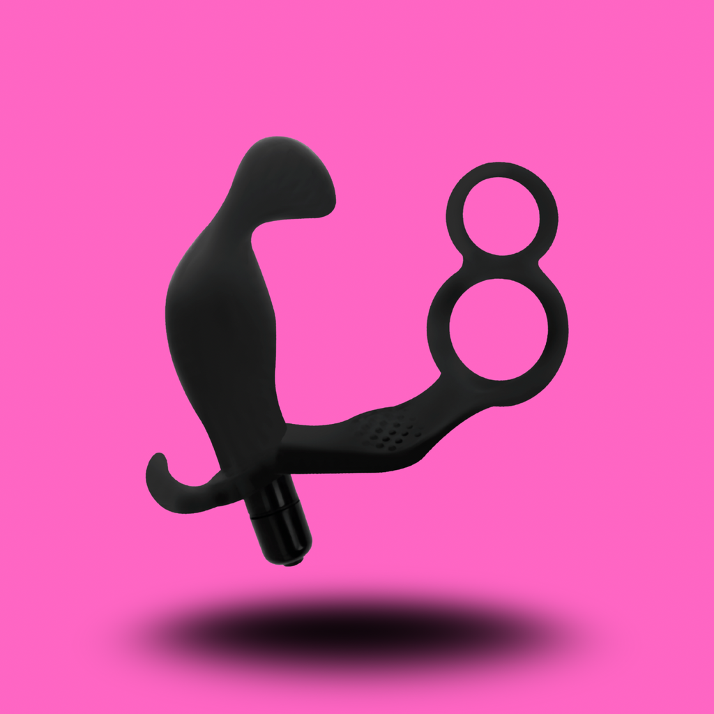 ADDICTED TOYS - PLUG ANAL AVEC DOUBLE ANNEAU PÉNIS ET TESTICULES NOIR