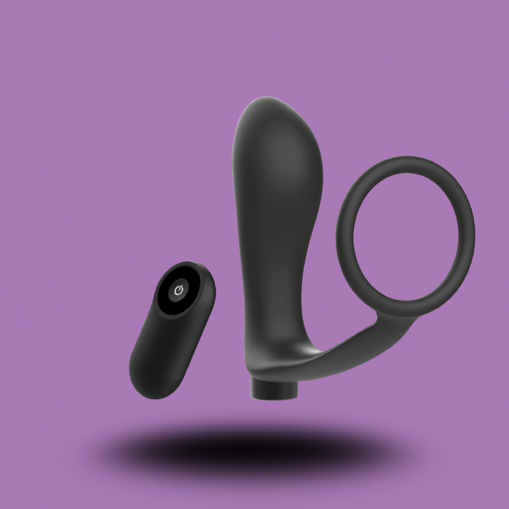 ADDICTED TOYS - ANNEAU PÉNIS AVEC TÉLÉCOMMANDE PLUG ANAL NOIR RECHARGEABLE