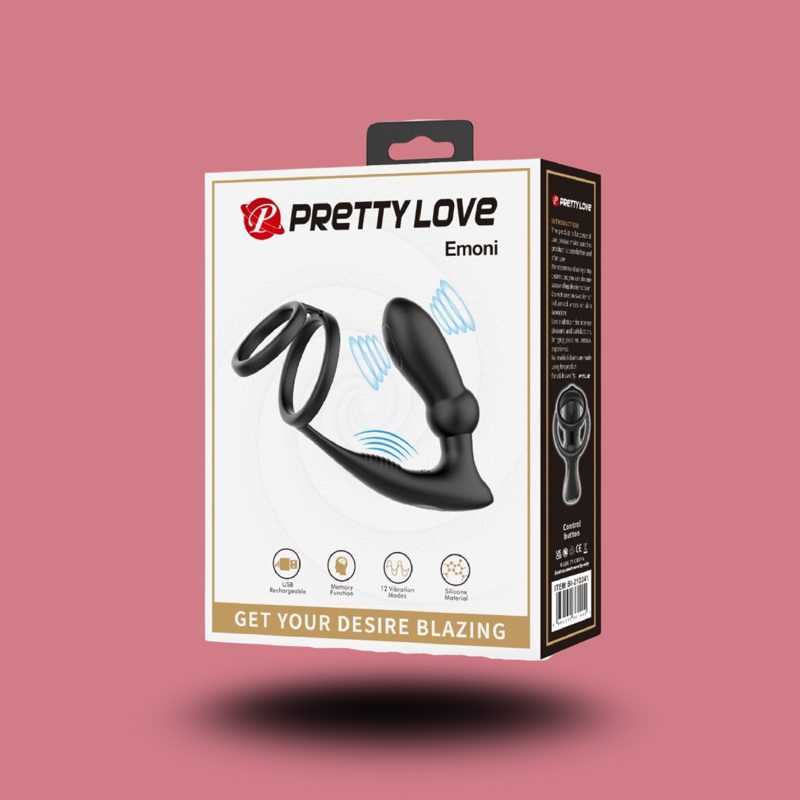 PRETTY LOVE - ANNEAU PÉNIS EMONI + PLUG ANAL 12 VIBRATIONS NOIR