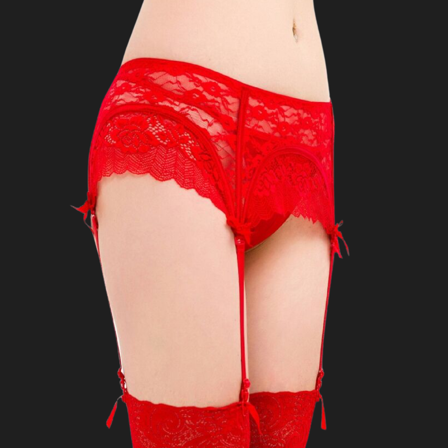 QUEEN LINGERIE - STRING AVEC JARRETIÈRE DENTELLE S/M