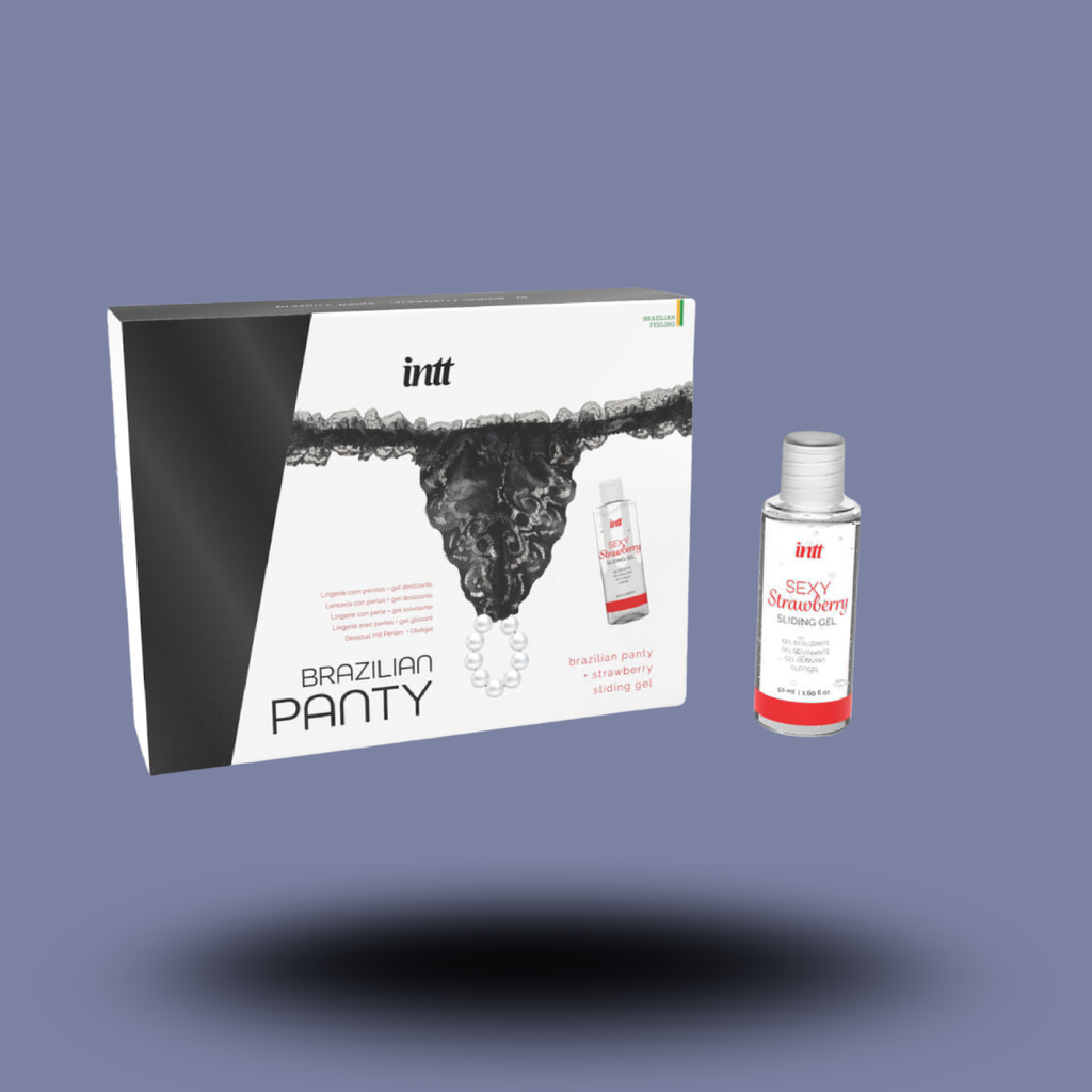 INTT RELEASES - CULOTTE BRÉSILIENNE NOIRE AVEC PERLES ET GEL LUBRIFIANT 50 ML