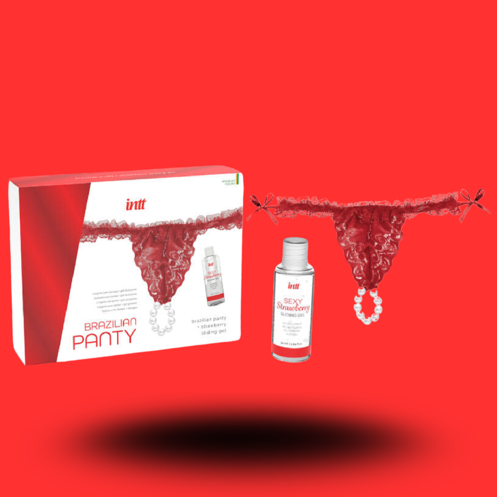 INTT RELEASES - CULOTTE ROUGE BRÉSILIENNE AVEC PERLES ET GEL LUBRIFIANT 50 ML