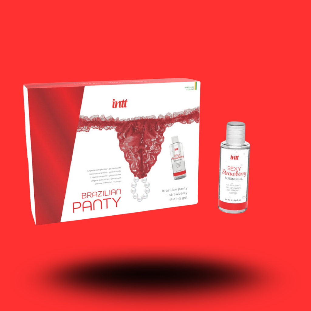 INTT RELEASES - CULOTTE ROUGE BRÉSILIENNE AVEC PERLES ET GEL LUBRIFIANT 50 ML