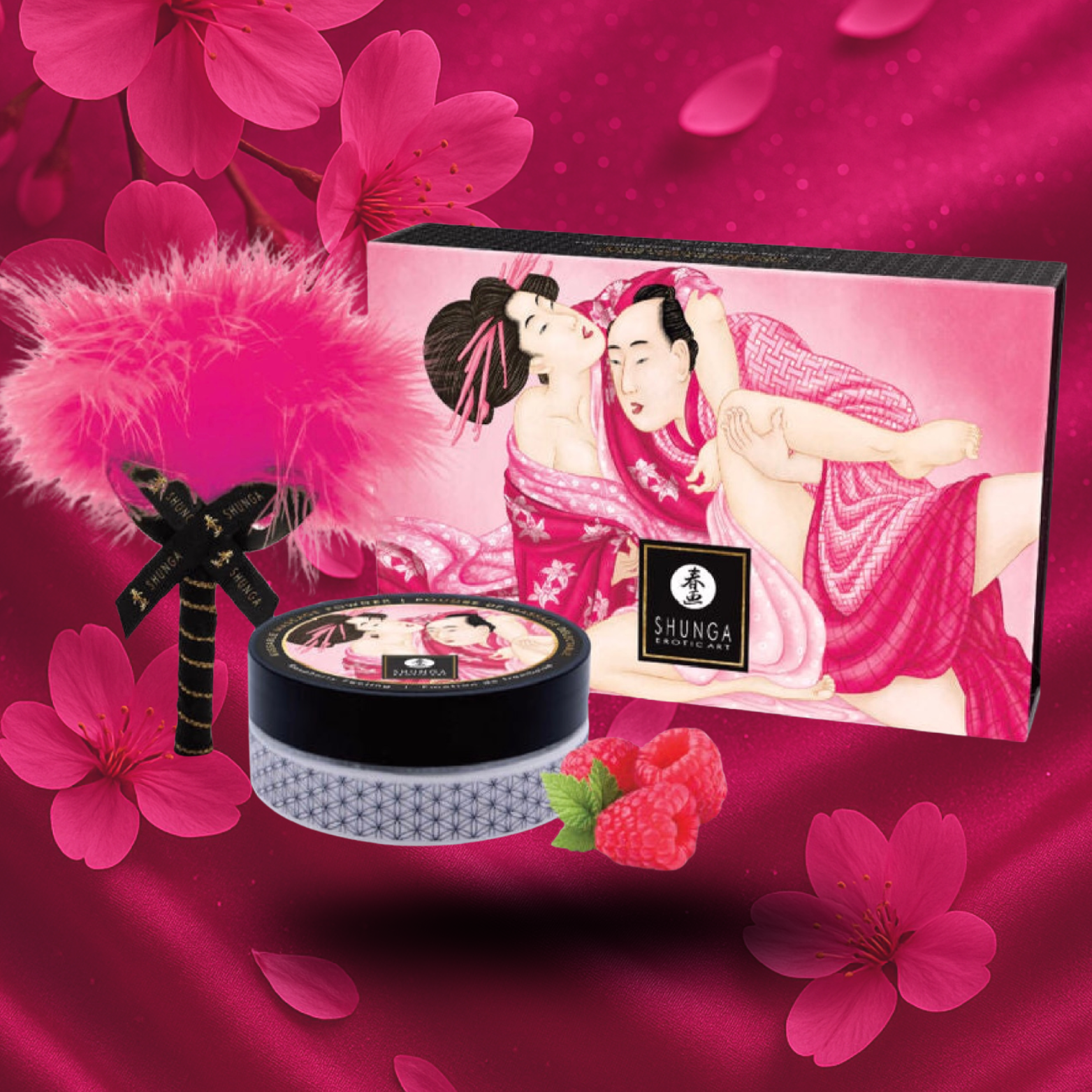 SHUNGA - KIT DE POUDRE DE MASSAGE COMESTIBLE FRAMBOISE