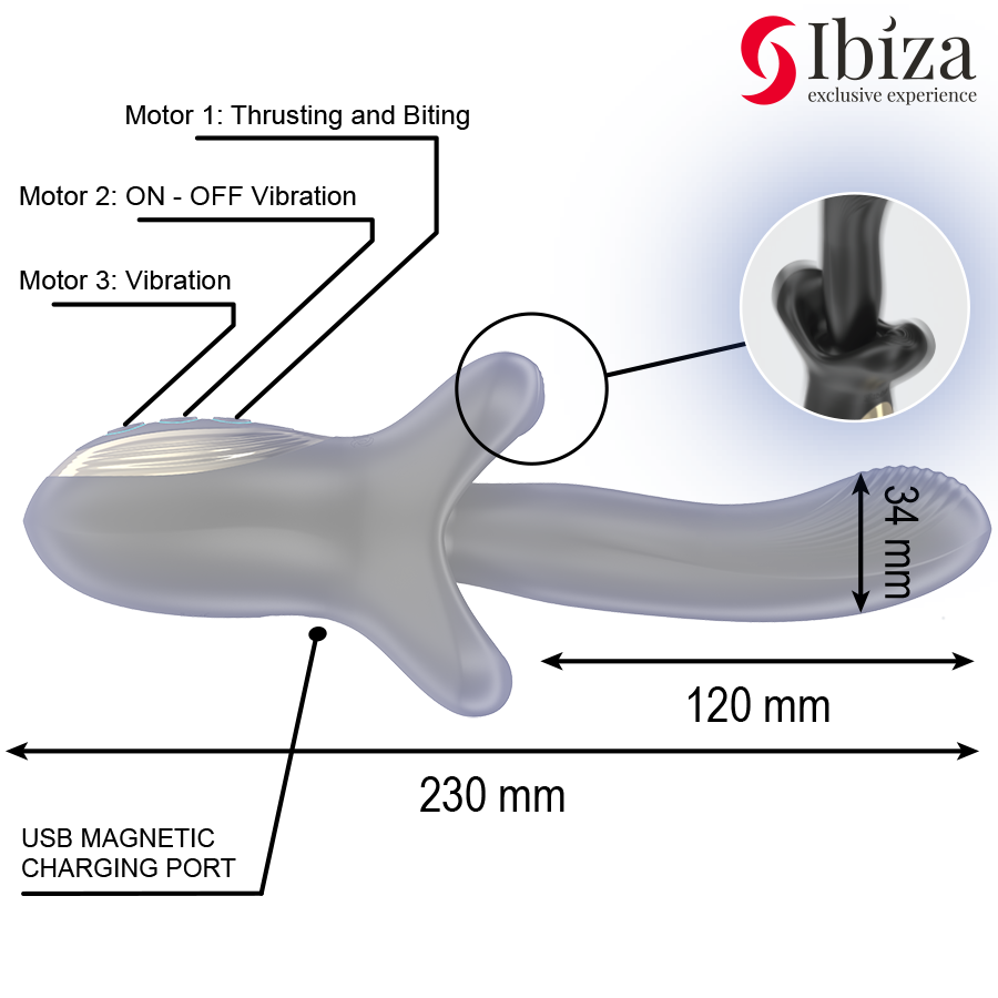 IBIZA - VIBRATEUR PUISSANT AVEC EFFET DE POUSSÉE ET DE MORSURE