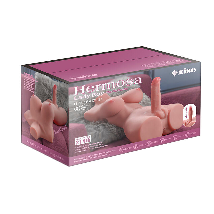 XISE - MAGNIFIQUE TORSE FÉMININ LADY BOY AVEC GODE AVEC VIBRATION ET POUSSÉE 49 CM