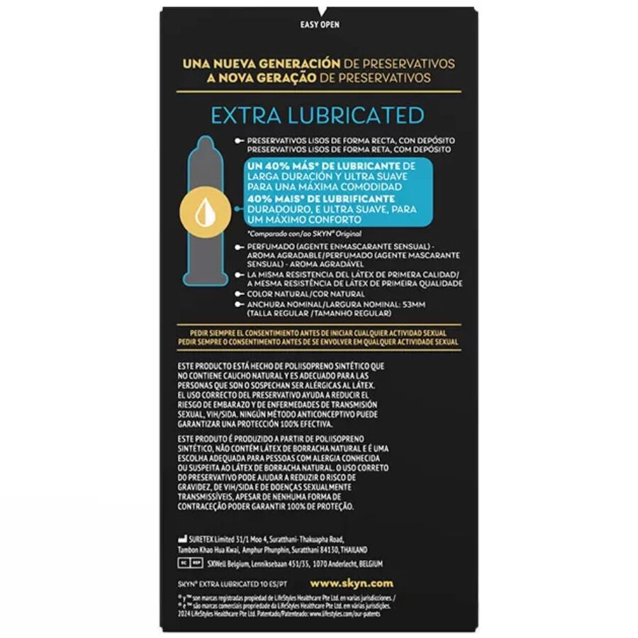 SKYN - PRÉSERVATIF EXTRA LUBRIFIÉ 10 UNITÉS
